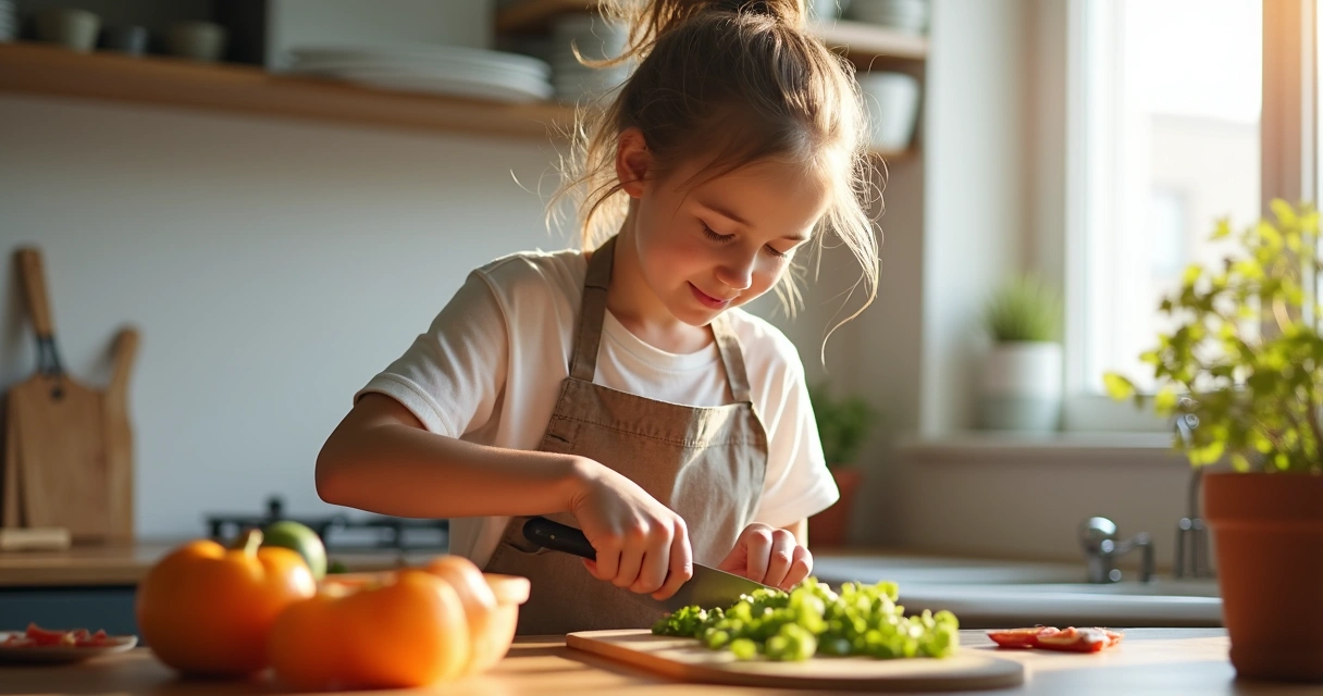 Teenager cooking as part of household chores