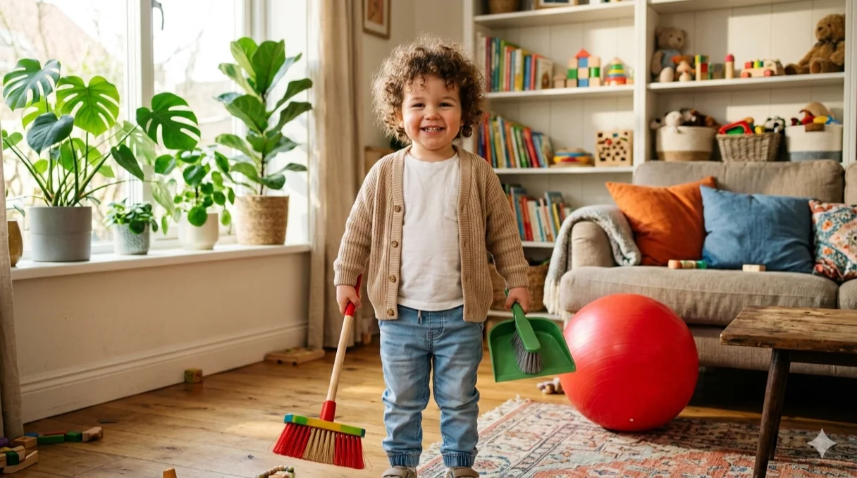 Happy child after finishing their chores