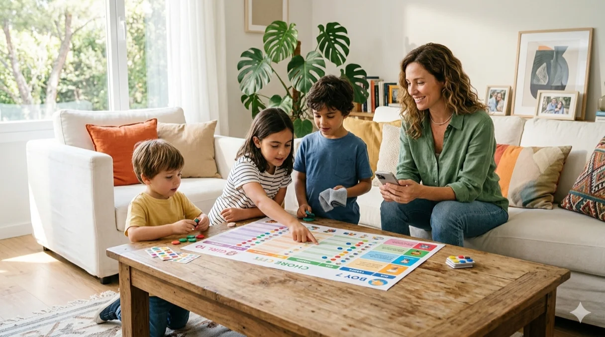 Family splitting household chores by age